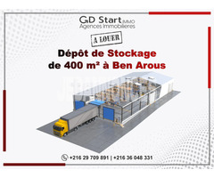 Dépôt de stockage de 400 m² à louer à Ben Arous