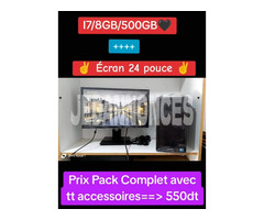 i7-8gb-500gb-ecran 24 pouce = 550dt complet